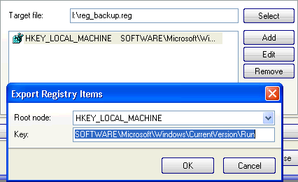 Export registry items