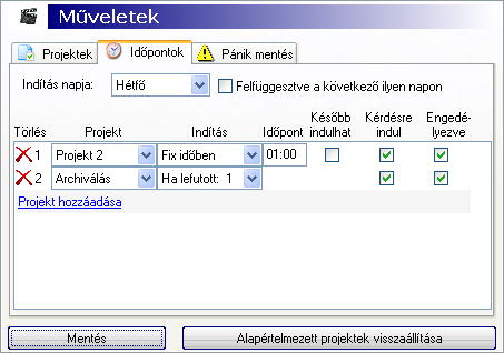 A projektekhez tartoz� id�pontok be�ll�t�sa