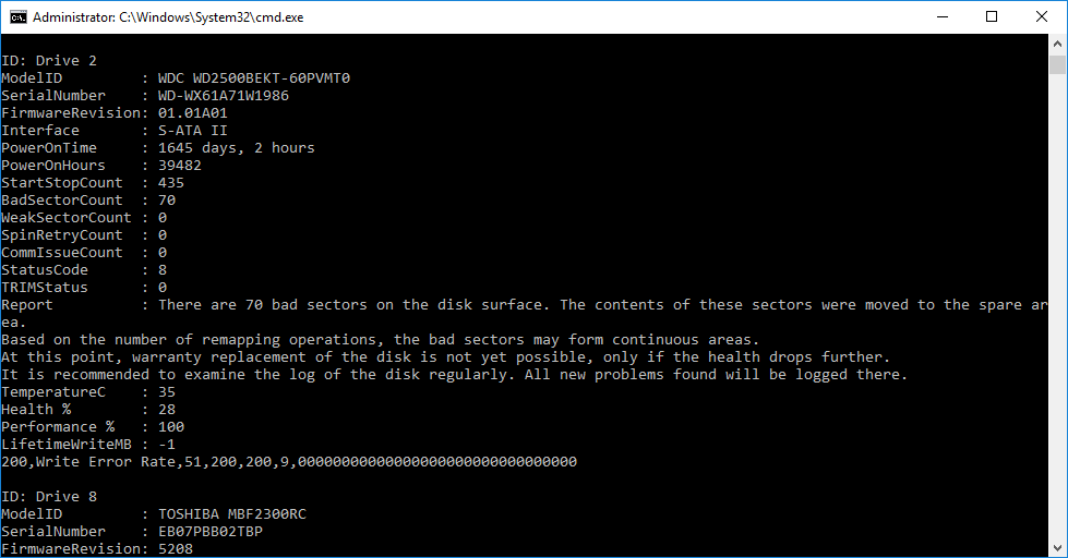 Hard Disk Sentinel WMI output SATA hard disk drive