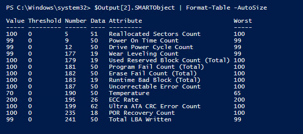Hard Disk Sentinel Pro and Powershell SMART example